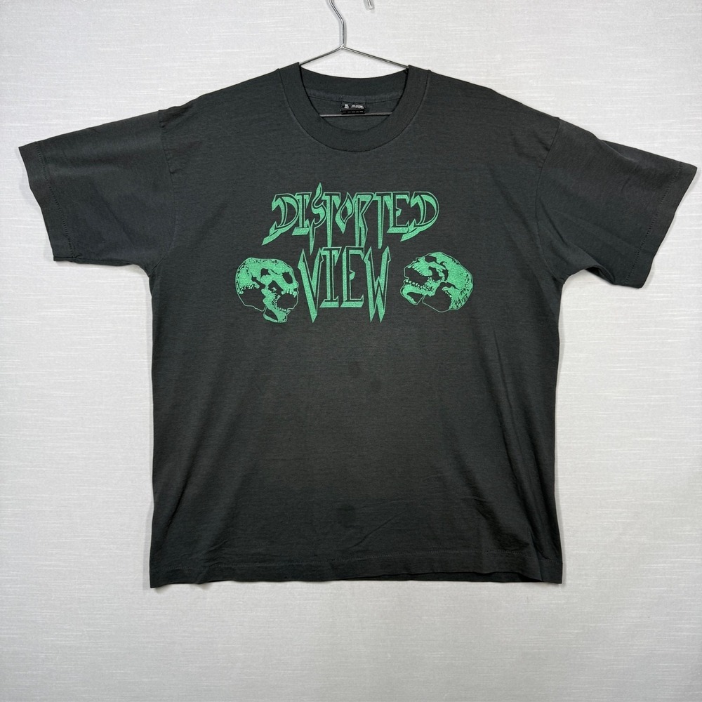 Vintage Distorted View Band Shirt XL Black Skulls Metal Obscure‎ 90s Goth Punk